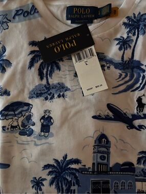 Polo by Ralph Lauren White Tee with Blue Tropical Print